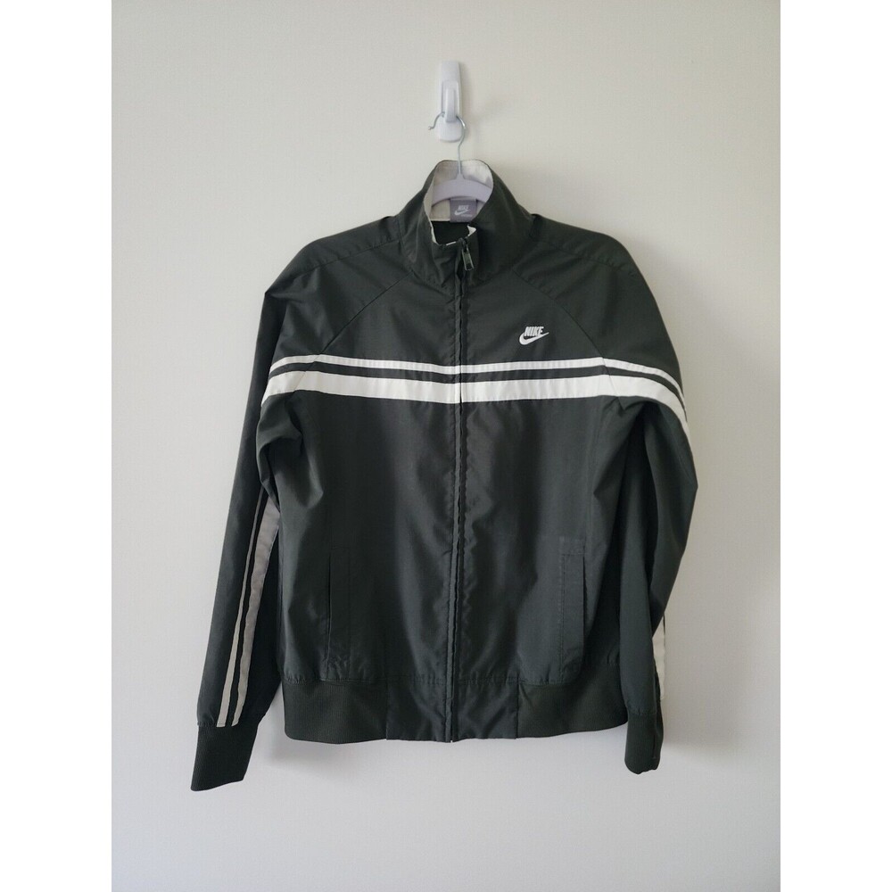 Nike Sportswear Boys Full Zip Jacket Size L (12-14) Olive Green Mock-Neck Logo